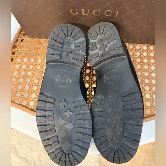 Gucci Mens Black Suede Silver Bit Lug Sole 8.5 D Loafer With Gucci Box - Picture 6 of 15